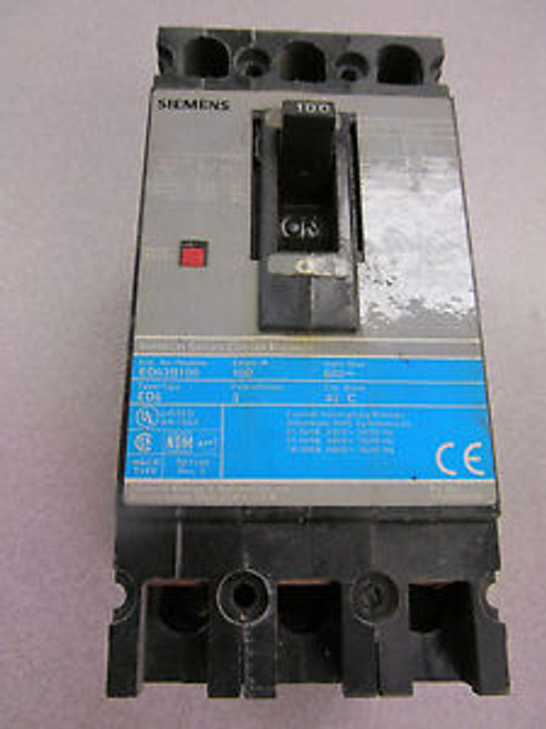 Siemens ED63B100 3 Pole 600 V 100 Amp Circuit Breaker