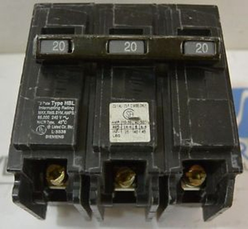 SIEMENS HBL CIRCUIT BREAKER B320HH 20A/240V/3POLE GOOD