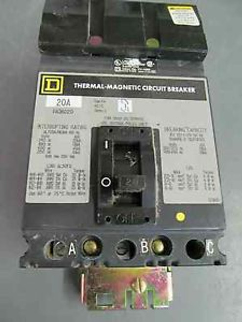Square D FA36020 I Line Circuit Breaker 20 Amp 3 Pole 600 V