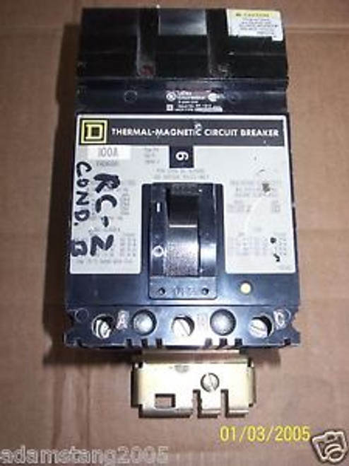 Square D FH FH36100 100 amp 3 pole circuit Breaker (Writting on Label)