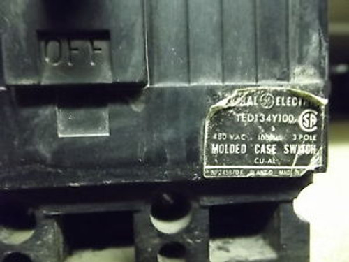 TED134Y100 General Electric 3P 100A 480V Molded Case Switch