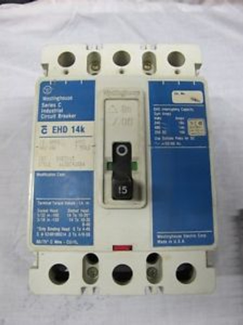 Westinghouse EHD3015 3 POLE 15 AMP 480 VOLT Circuit Breaker