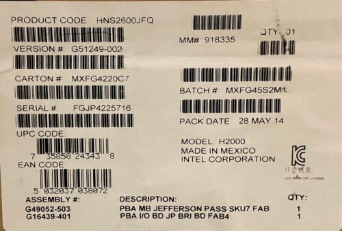 Intel Hns2600Jfq Compute Module 2U Rack Socket R 135 W New Bulk Packaging