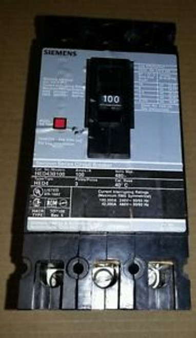 SIEMENS HED4 HED43B100 100 AMP 3 Pole 480V Circuit Breaker