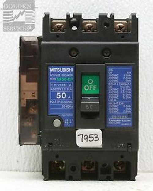 Mitsubishi NF50-CP Circuit Breaker 600V 50A 3P with Auxiliary Switch