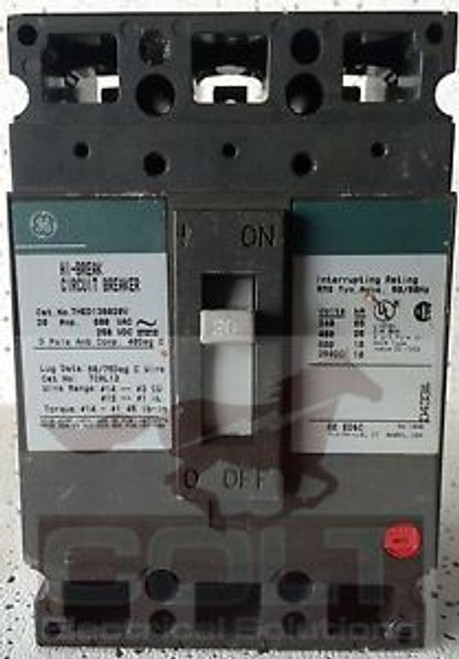 GE THED136020V 20A 3-pole 600VAC 250VDC Circuit Breaker