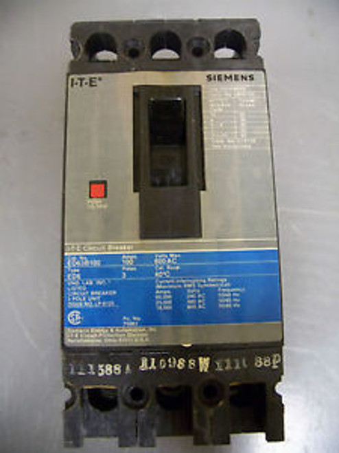 SIEMENS ITE CIRCUIT BREAKER CATED63B100 100A/600V/3POLE