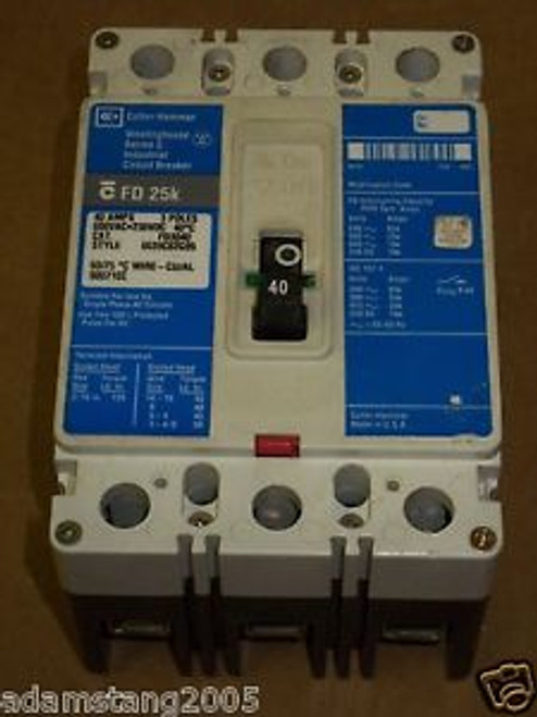 Cutler Hammer Westinghouse FD 25k 3 pole 40 amp 600v FD3040 Circuit Breaker