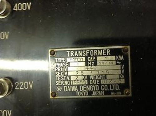 Diawa Dengyo Transformer Type TF-1000 Prim. Voltage 440