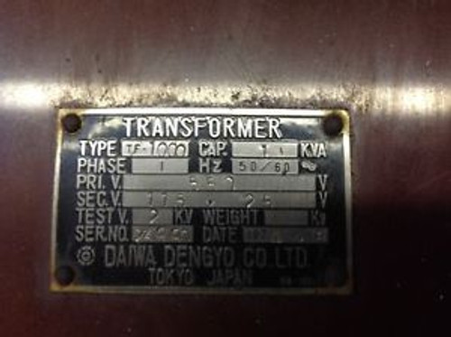 Diawa Dengyo Transformer Type TF-1000 Prim. Voltage 550