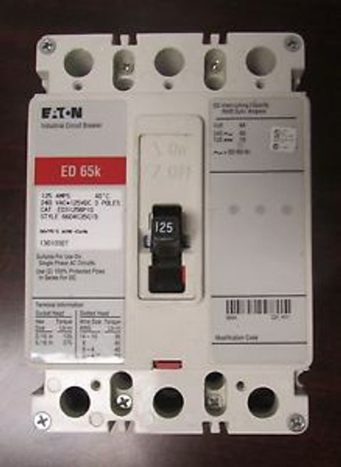 Eaton Cutler Hammer ED Circuit Breaker 3 Pole 125 Amp 240V ED3125 BP10
