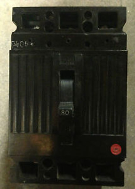 GENERAL ELECTRIC TED134080 3 POLE 80 AMP 480 VOLT BOLT IN OLD STYLE BREAKER USED