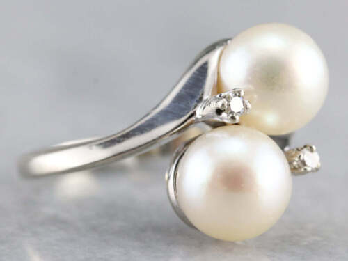 Vintage Pearl And Diamond Bypass Ring