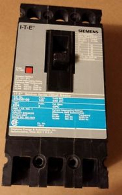 Siemens ITE ED4 Sentron Series 3 Pole 100 Amp 480 AC Circuit Breaker