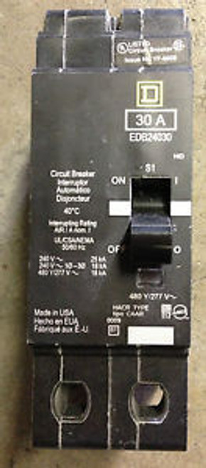 SQUARE D EDB24030 CIRCUIT BREAKER 2 POLE 30 AMP 480 VOLT 18 AIC RATED USED