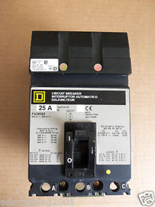 SQUARE D FA FA36025 3 POLE 25 AMP 600v CIRCUIT BREAKER GREY FACE