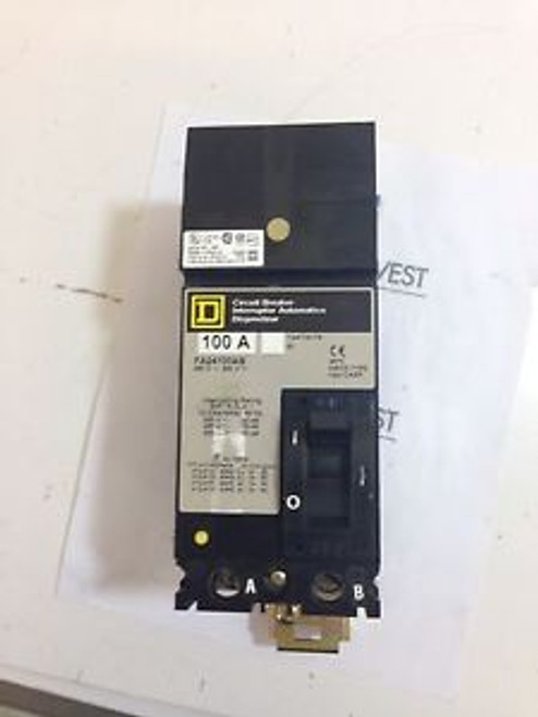 Square D FA24100AB 100 AMP 2 Pole 480V Circuit Breaker Used