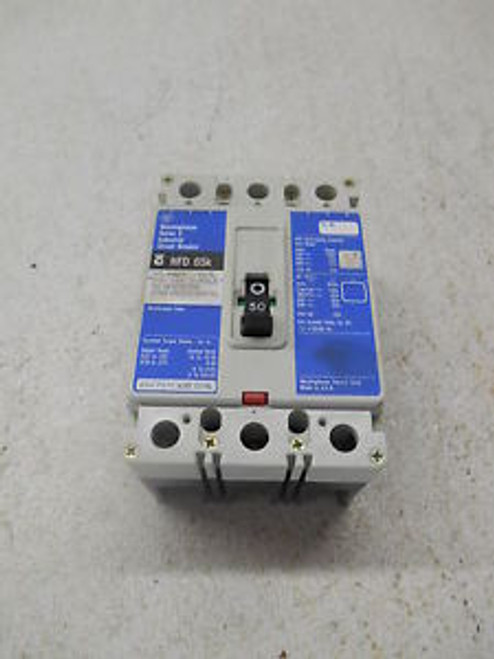 WESTINGHOUSE HFD3050L INDUSTRIAL 50 AMPS CIRCUIT BREAKER, 600 VAC, USED