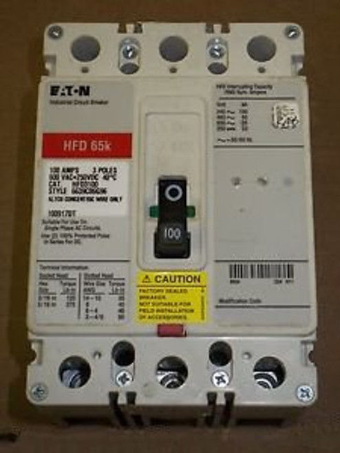 CUTLER HAMMER HFD 65k 3 pole 100 amp 600v HFD3100 Circuit Breaker RED LABEL