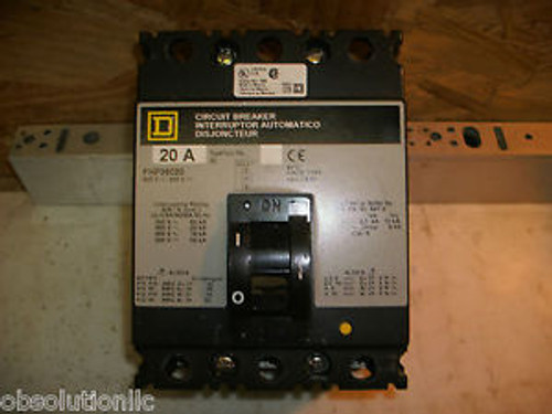SQUARE D FHP36020 3 Pole 20 AMP 600VAC 250VDC Breaker FHP 36020