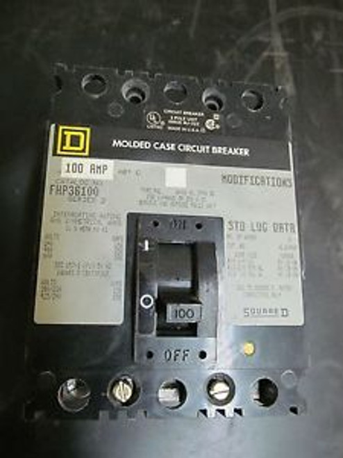 Square D FHP36100 100 Amp 3 Pole 600 V Circuit Breaker