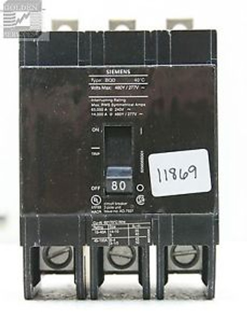 Siemens BQD380 Circuit Breaker 480Y/277V 80A 3P