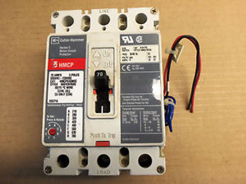 Cutler Hammer HMCP 3 pole 70 amp 600v HMCP070M2C Circuit Breaker w/ aux. switch