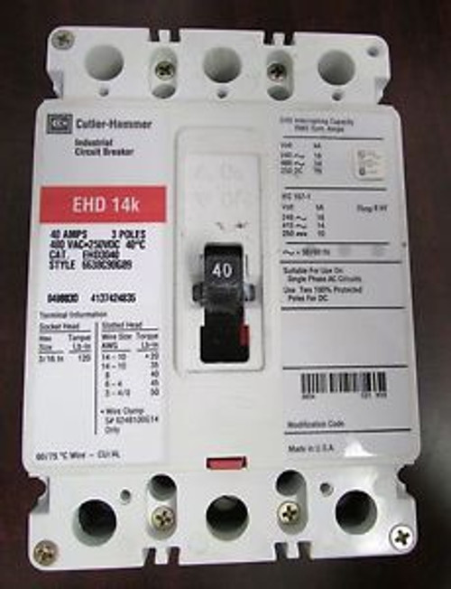 EATON CUTLER HAMMER Industrial Circuit Breaker EHD3040 480VAC/250VDC