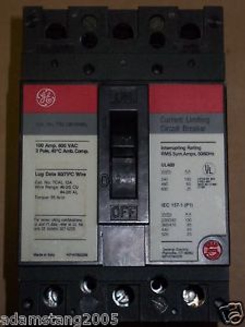 GE TEL 3 pole 100 amp 600v TEL136100WL Circuit Breaker