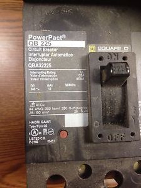 SQUARE D POWERPACT QB 225 QBL3225 225 AMP 240 VOLT 3 POLES