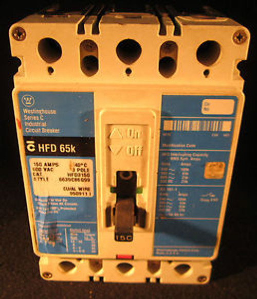 WESTINGHOUSE HFD3150 150A, 3P, 600V, 250 VDC, 65 kAIC, Type HFD CB