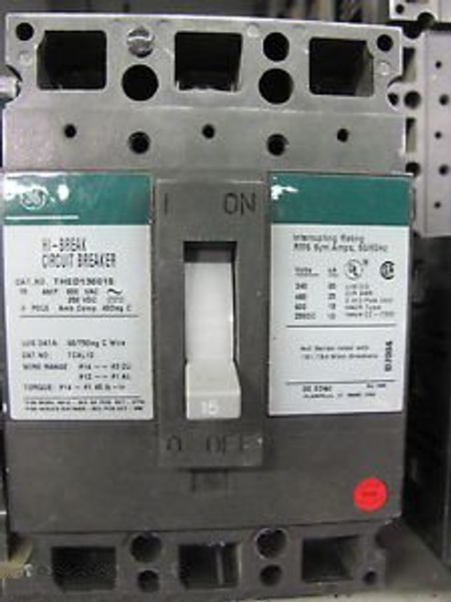 GE THED136015 3 POLE 15 AMP 600 VOLT Circuit Breaker