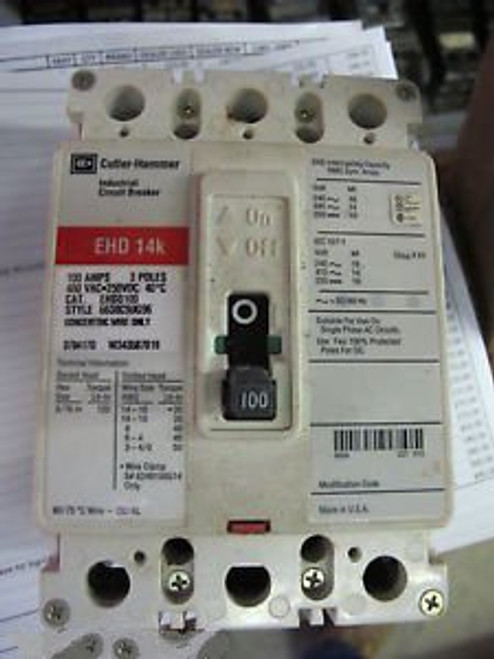 Cutler Hammer EHD3100 100 Amp Circuit Breaker, Red Label