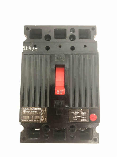 GENERAL ELECTRIC 3 POLE 80 AMP CIRCUIT BREAKER  THED136080 ......... WB-145