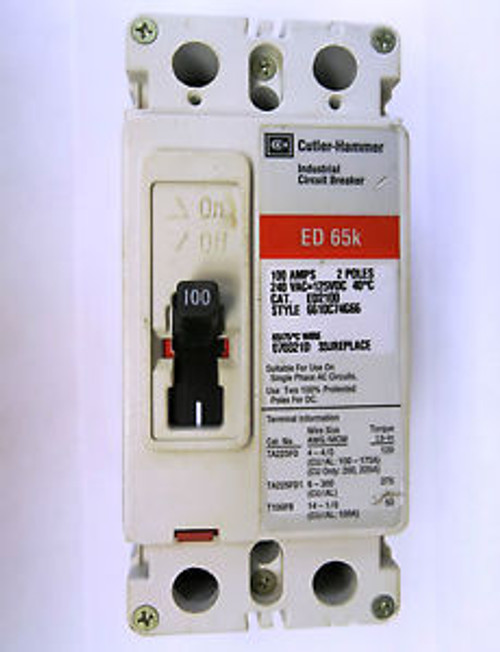 Cutler Hammer ED2100 2 POLE 100 AMP 240 VOLT BOLT ON 65kA Circuit Breaker