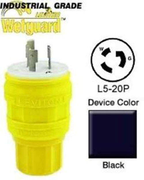 Leviton 26W47-B 20 Amp  125 Volt  Locking Plug  Industrial Grade  Grounding  Wet