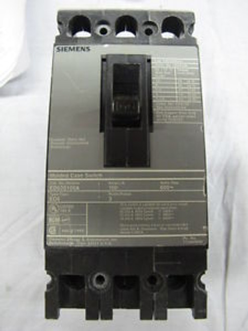 Siemens ED63S100A 3 POLE 100 AMP 600 VOLT MOLDED CASE SWITCH