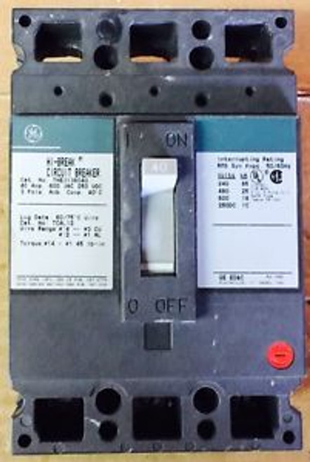 Circuit Breaker General Electric Hi Break THED136040 40 Amp 3 Pole 600 VAC