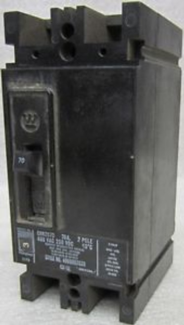 WESTINGHOUSE  EHB2070  480 VAC  70 Amp  2 Pole CIRCUIT BREAKER