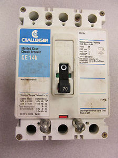 Challenger CE3070L 70 Amp 3 Pole 480 V Circuit Breaker