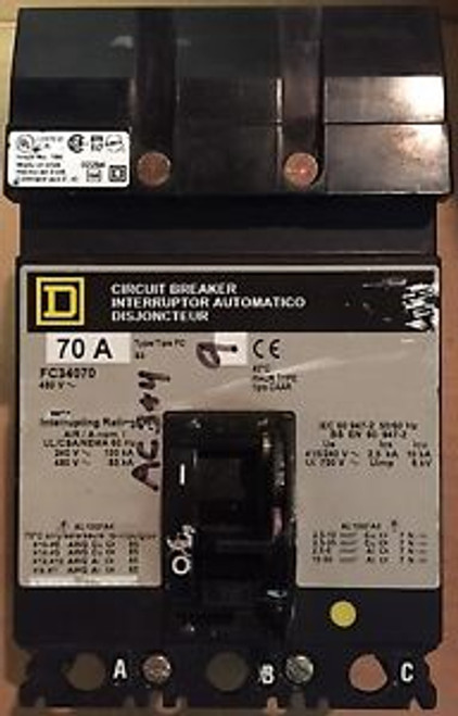 Circuit Breaker Square D Cat FC34070 70 Amp 3 pole