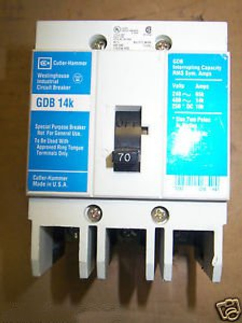 Cutler Hammer GDB GDB3070 3 Pole 70 amp Circuit Breaker Cutler Hammer GDB GDB3070 3 Pole 70 amp Circuit Breaker