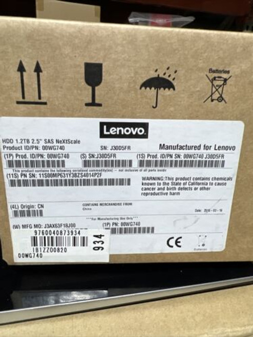 00Wg740 Original Lenovo Hard Drive 1.2Tb 2.5 Sas Nextscale