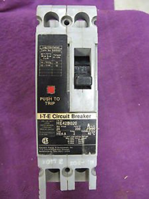 ITE/Siemens HE42B020 20 Amp, 480 Volt, 2 Pole Circuit Breaker