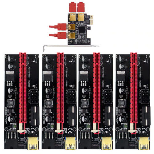 Card Adapter Pci-E1X To 16X Riser 009S 1 To 4 Slot Multiplier 4Pcs Btc Miner