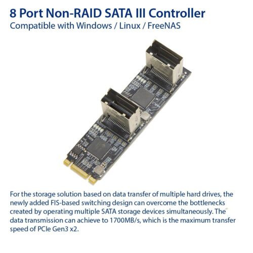 8 Port Non-Raid Sata Iii To M.2 B+M Key Adapter Jmicron Pci-E 3.0 X2 Bandwith