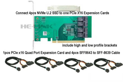 Quad Port Sff8643 Adapter(Pcie X16) And 4Pcs Sff-8639 Nvme U.2 Cables For Dell