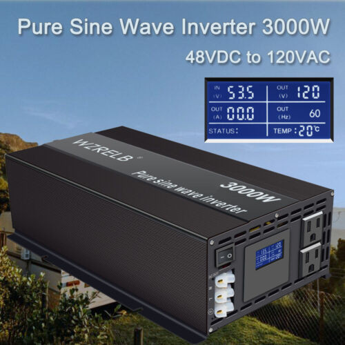 3000W Pure Sine Wave Inverter 48V 110V 120V Car Power Truck Motorhome Rv Solar