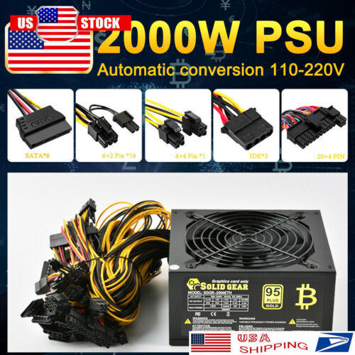 New 2000W 1800W 110V Modular Power Supply 24Pin For 6/8 Gpu Atx Psu