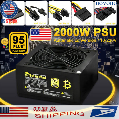 Black2000W 110V Modular Power Supply For 6/8 Graphics Cards Gpu Usa Ship